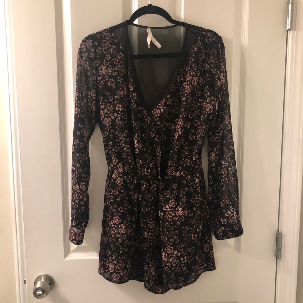 BCBG Long-Sleeve Floral Romper